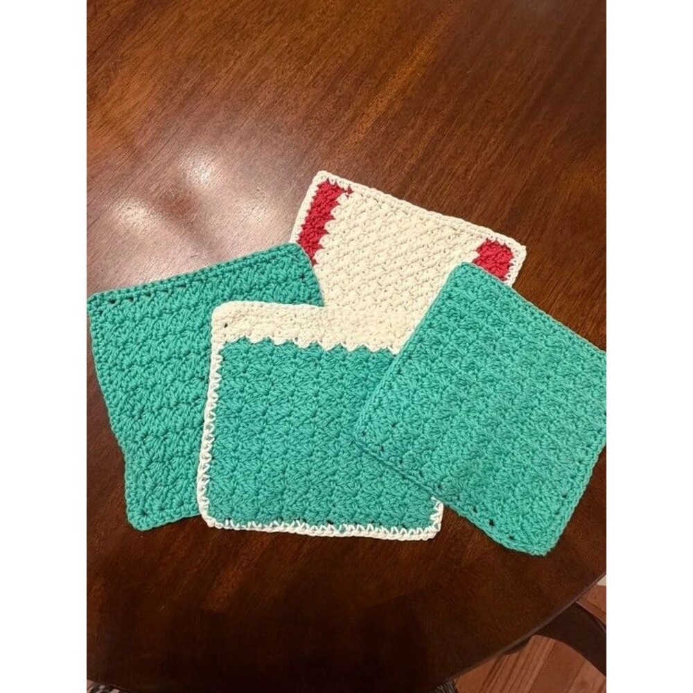 Handmade Crochet Pot Holders Set – Green & White
